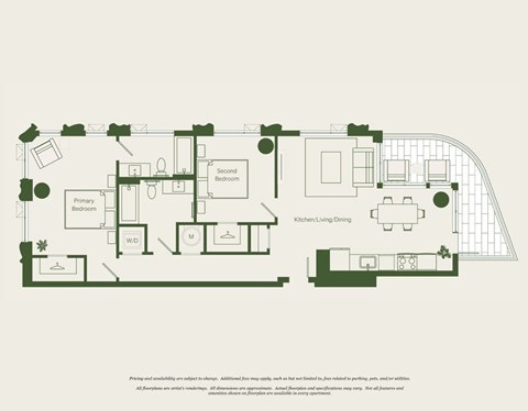 Floor plan for 2 beds, 2 baths