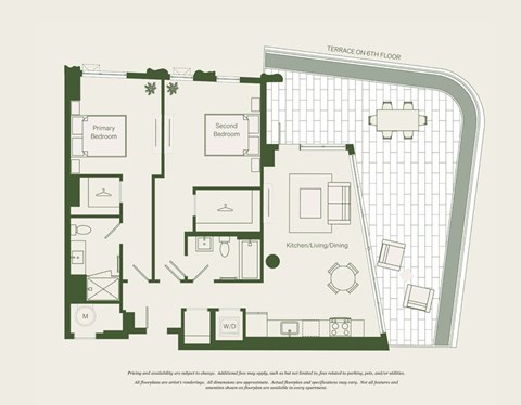 Floor plan for 2 beds, 2 baths