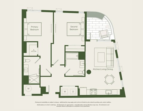 Floor plan for 2 beds, 2 baths