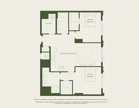 Floor plan for 2 beds, 2 baths, 1058 sqft