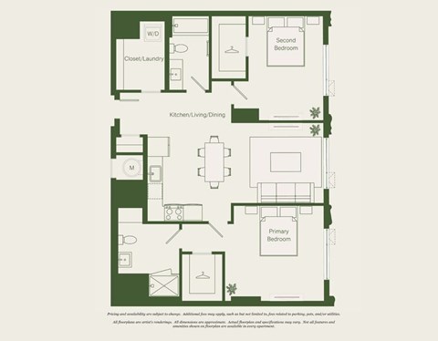 Floor plan for 2 beds, 2 baths