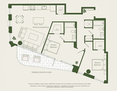 Floor plan for 2 beds, 2 baths, 1132 sqft