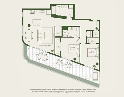 Floor plan for 2 beds, 2 baths, 1190 sqft