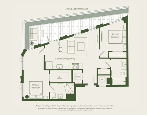 Floor plan for 2 beds, 2 baths, 860 sqft
