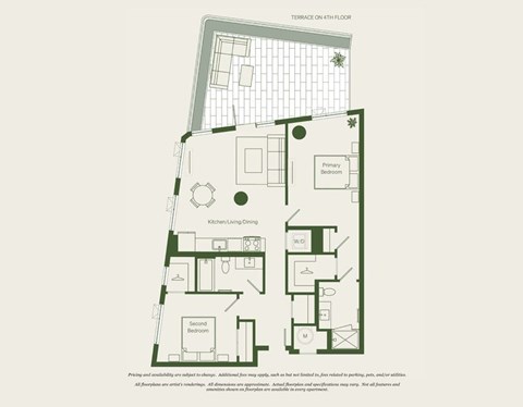Floor plan for 2 beds, 2 baths, 997 sqft