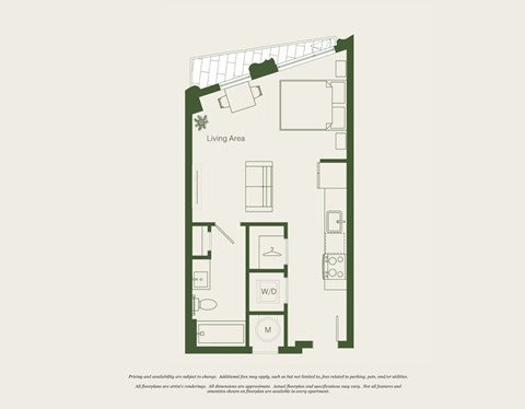 Floor plan for studio, 1 bath, 457 sqft