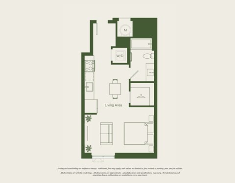 Floor plan for studio, 1 bath, 463 sqft