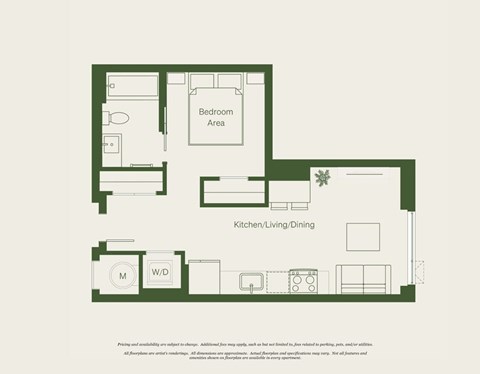 Floor plan for studio, 1 bath, 489 sqft