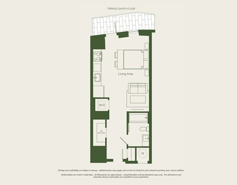Floor plan for studio, 1 bath, 494 sqft