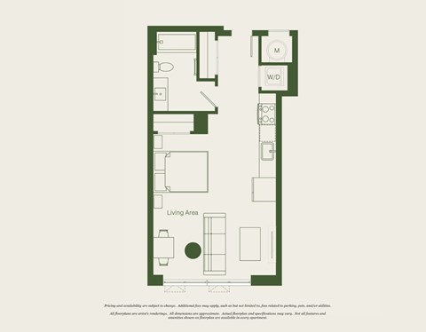 Floor plan for studio, 1 bath, 496 sqft