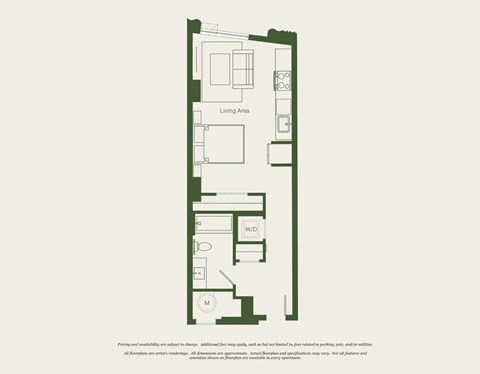 Floor plan for studio, 1 bath, 498 sqft