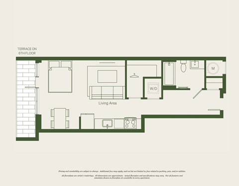 Floor plan for studio, 1 bath, 533 sqft