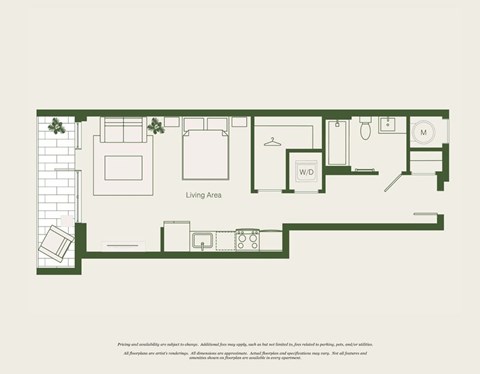 Floor plan for studio, 1 bath