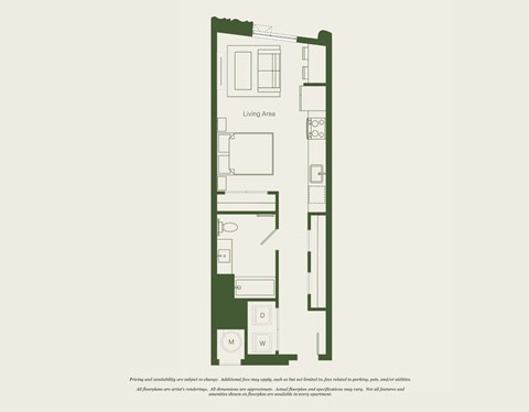 Floor plan for studio, 1 bath, 522 sqft