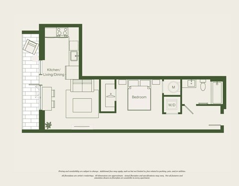 Floor plan for studio, 1 bath