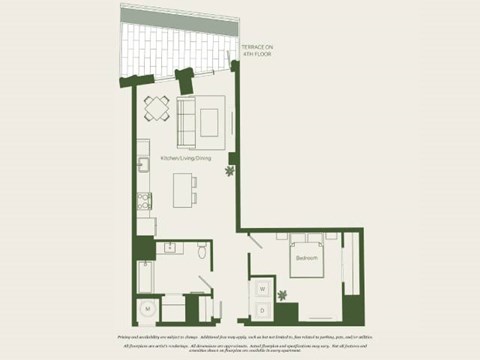 Floor plan for 1 bed, 1 bath, 813 sqft