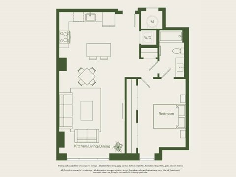 Floor plan for 1 bed, 1 bath, 817 sqft