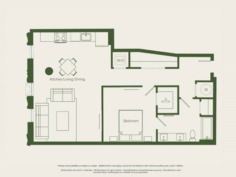 Floor plan for 1 bed, 1 bath, 846 sqft