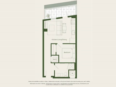Floor plan for 1 bed, 1 bath, 522 sqft