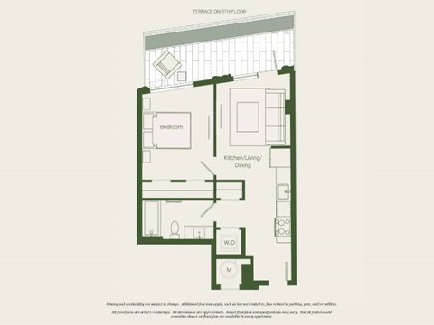 Floor plan for 1 bed, 1 bath, 525 sqft