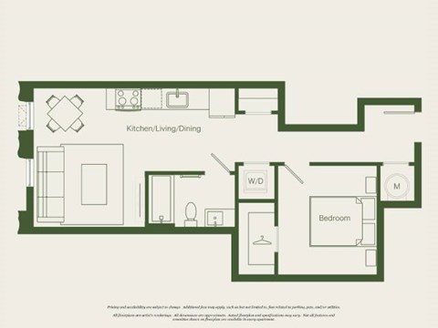 Floor plan for 1 bed, 1 bath, 582 sqft