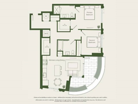 Floor plan for 2 beds, 2 baths, 1004 sqft