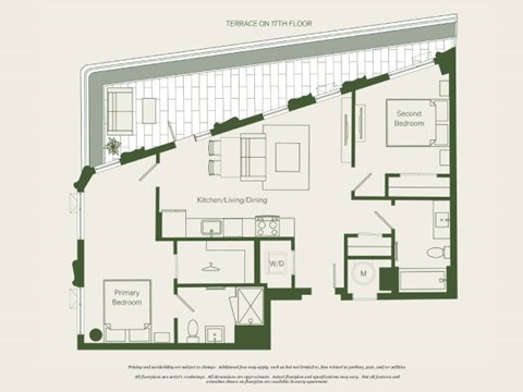 Floor plan for 2 beds, 2 baths, 860 sqft