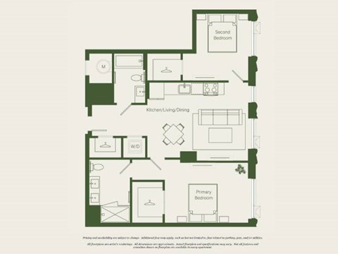 Floor plan for 2 beds, 2 baths, 912 sqft