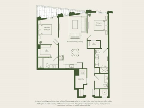 Floor plan for 2 beds, 2.5 baths, 1134 sqft
