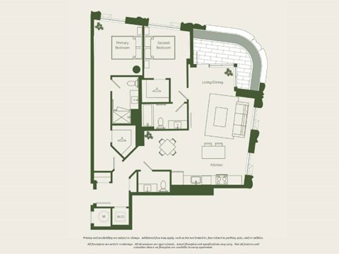 Floor plan for 2 beds, 2.5 baths, 1192 sqft