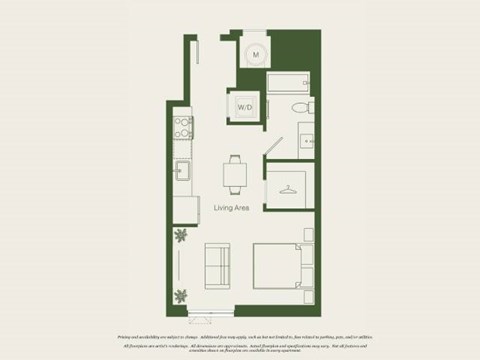Floor plan for studio, 1 bath, 463 sqft