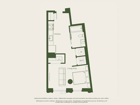 Floor plan for studio, 1 bath, 492 sqft