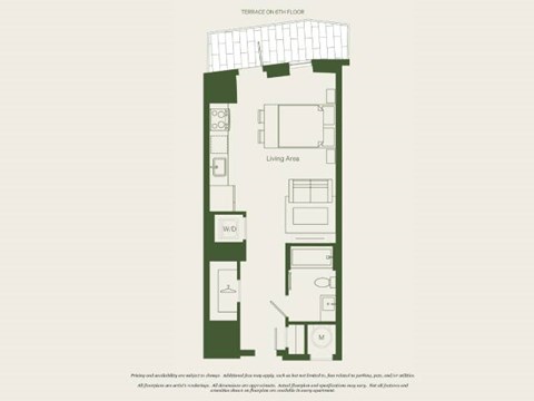 Floor plan for studio, 1 bath, 494 sqft
