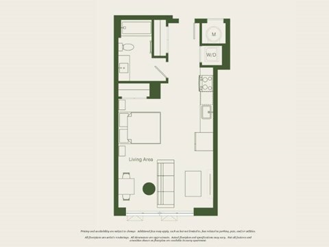 Floor plan for studio, 1 bath, 496 sqft