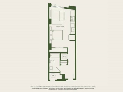Floor plan for studio, 1 bath, 498 sqft