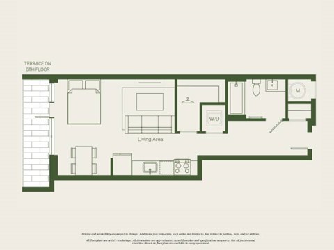 Floor plan for studio, 1 bath, 533 sqft