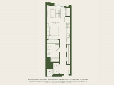 Floor plan for studio, 1 bath, 522 sqft