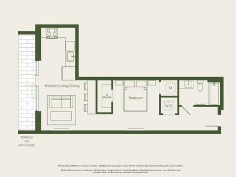 Floor plan for studio, 1 bath, 556 sqft