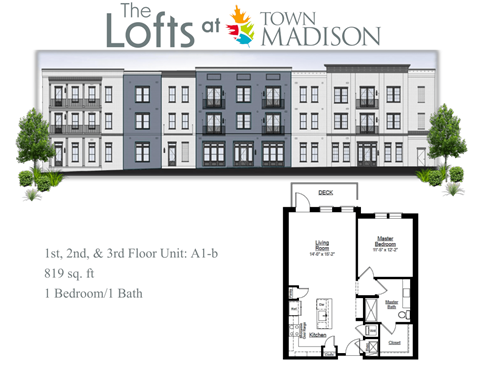 Floor plan for 1 bed, 1 bath, 819 sqft