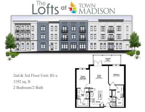 Floor plan for 2 beds, 2 baths, 1192 sqft