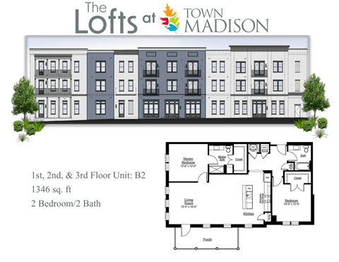 Floor plan for 2 beds, 2 baths, 1346 sqft