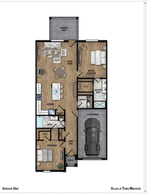 Floor plan for 2 beds, 2 baths, 1279 sqft