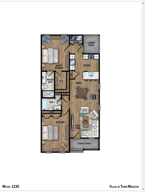 Floor plan for 2 beds, 2 baths, 1130 sqft