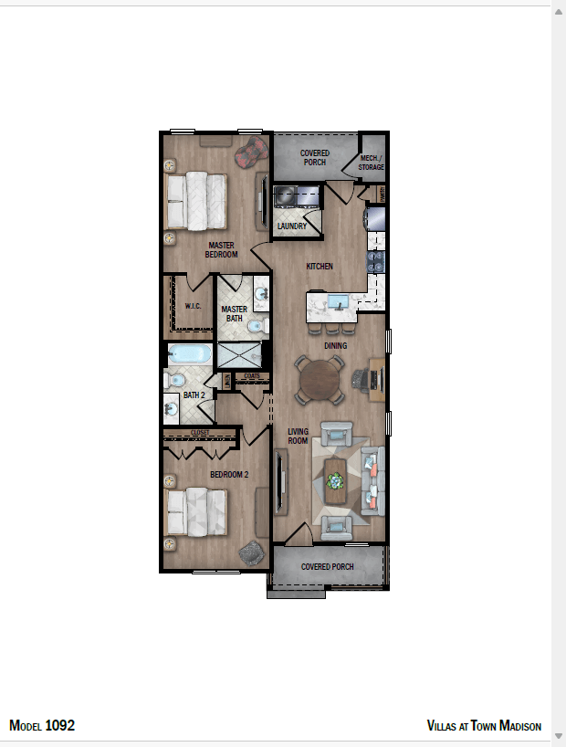 Floor plan for 2 beds, 2 baths, 1092 sqft