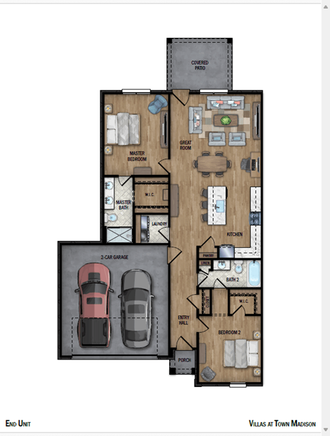 Floor plan for 2 beds, 2 baths, 1279 sqft
