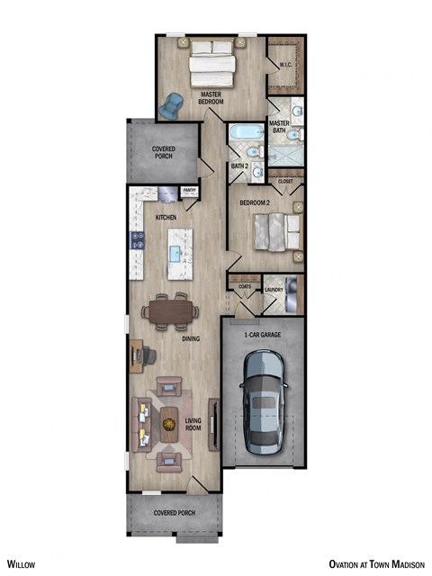 Floor plan for 2 beds, 2 baths, 1174 sqft