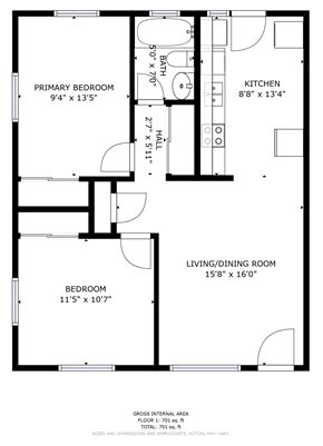 Denver apartment for rent - A black and white image of a floor plan for a house.