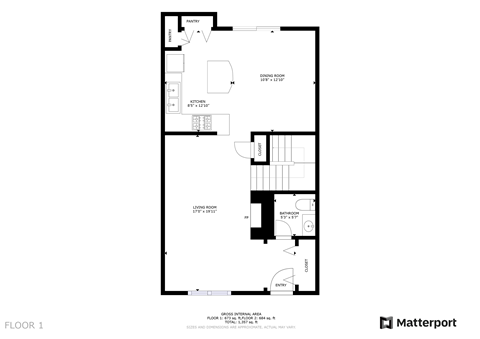 Floor plan for 3 beds, 1.5 baths, 1410 sqft
