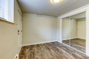 Denver apartment for rent - the spacious living room and bedroom of an apartment with a mirrored closet