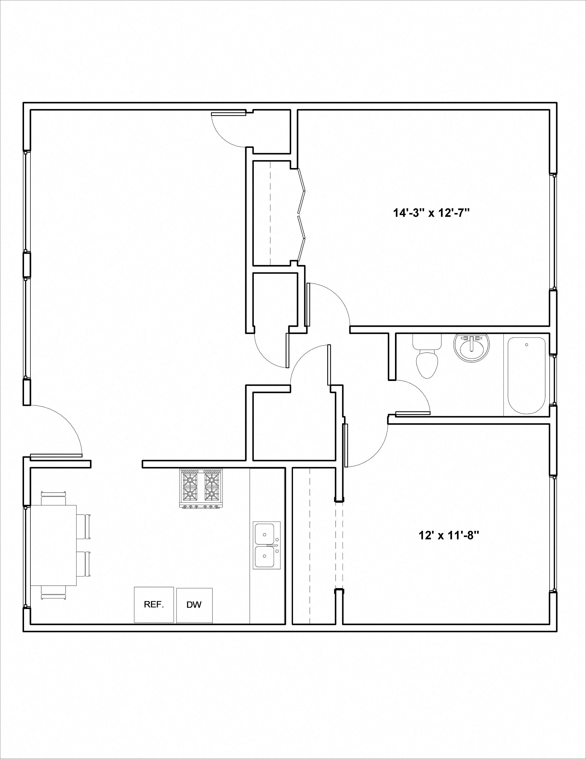 Floor plan for 2 beds, 1 bath, 920 sqft